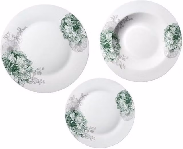 Servizio da tavola Avilia Home in porcellana bianca con decoro floreale peonia composto da 18 piatti tondi