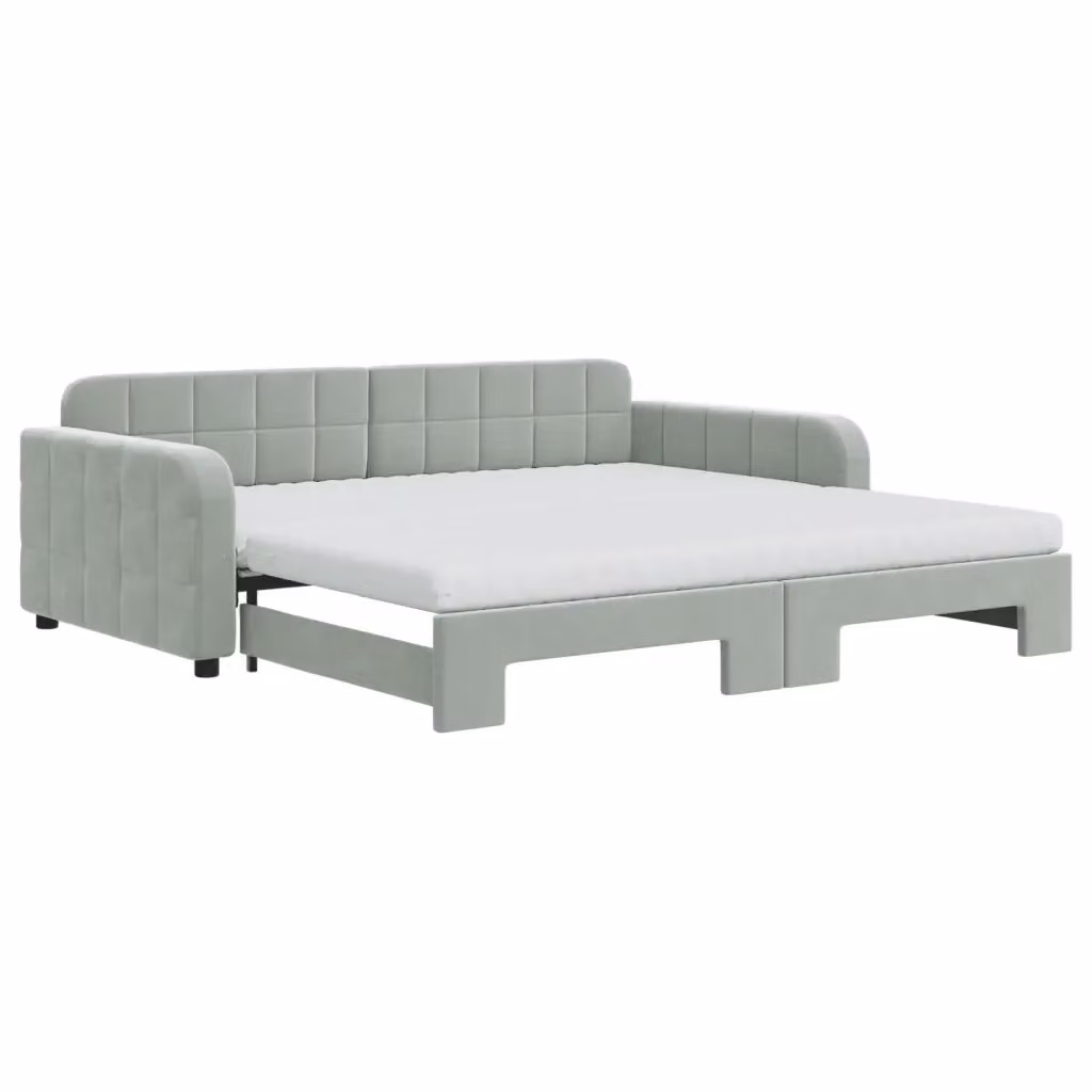 Divano Letto Estraibile vidaXL in Velluto Grigio con Cassetto per Camera da Letto o Soggiorno L/P/H: 223 x 110 x 71 cm, Materasso 100x200 cm – 2