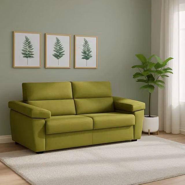 Divano Letto 2 Posti Fisciano DMORA Verde con Copertura Sfoderabile e Funzione Letto L: 205 cm, P: 95 cm