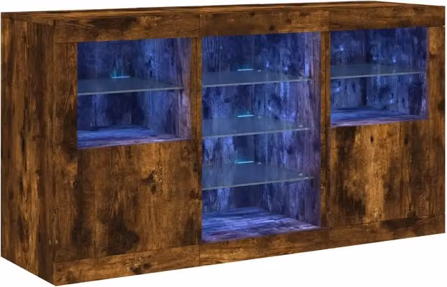 Credenza | Madia | Buffet da pranzo | Armadio da pranzo con Luci LED Rovere Fumo 123x37x67 cm