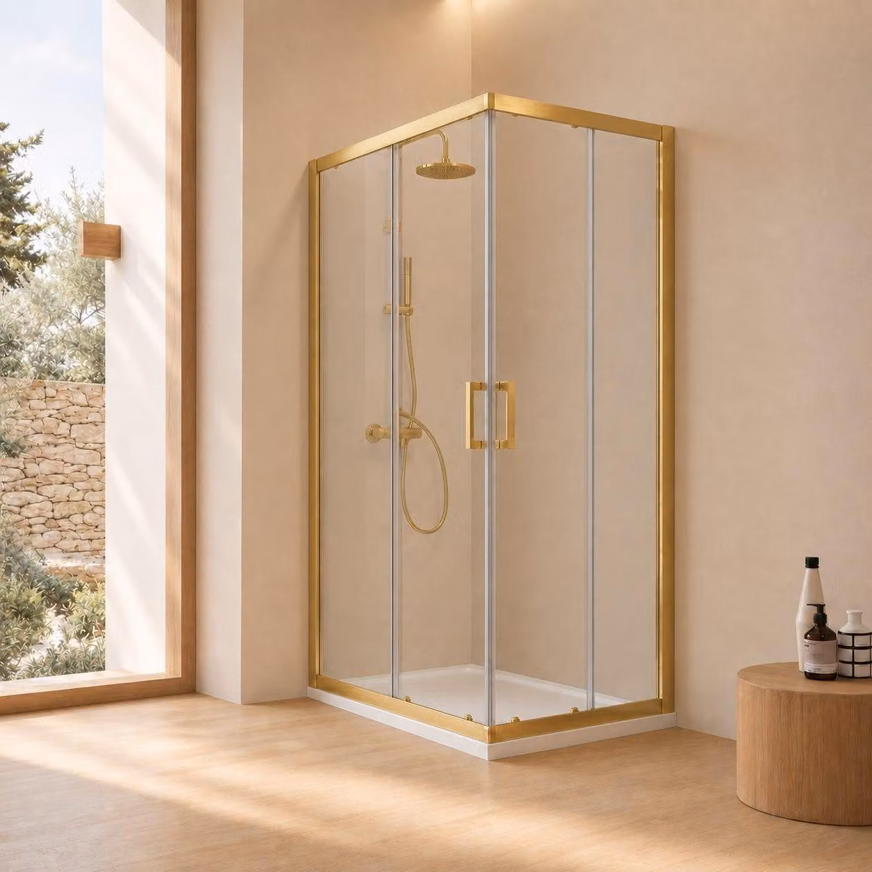 Box doccia 80x120 oro spazzolato cristallo temperato ante scorrevoli | City