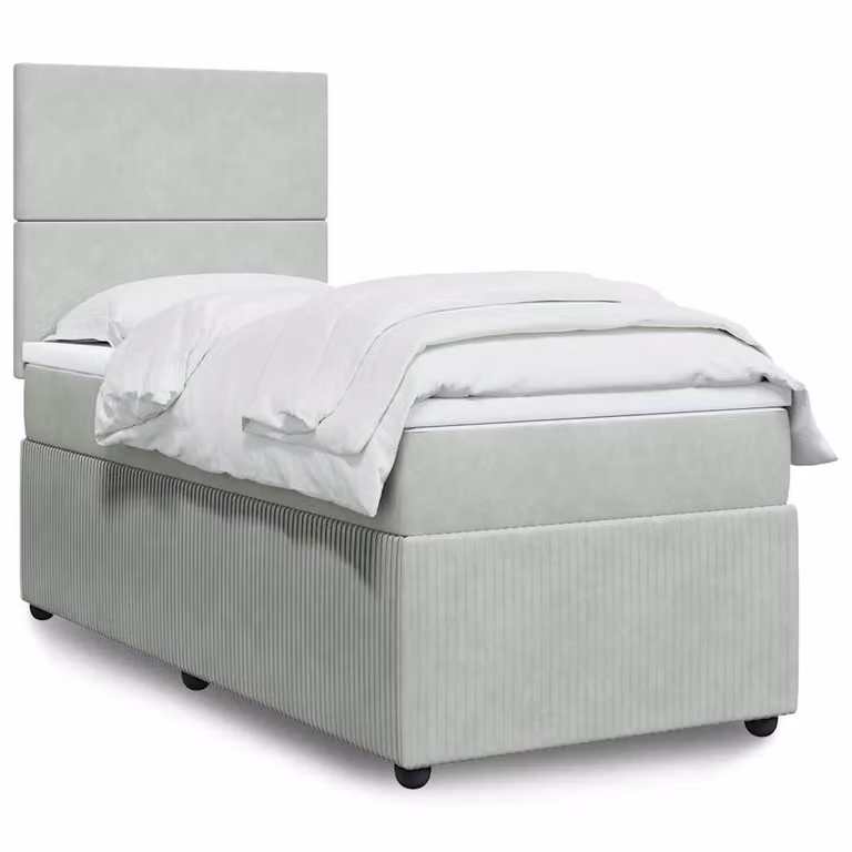 vidaXL Giroletto a Molle con Materasso Ibrido in Velluto Grigio e Bianco, L/P/H: 90 x 200 x 150,5 cm