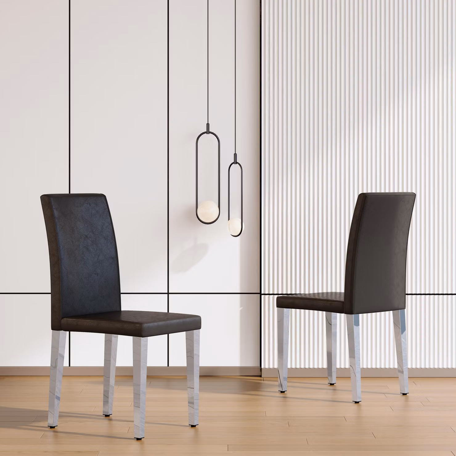 Set di 2 sedie da pranzo, design minimalista, rivestite in ecopelle, gambe in metallo, stile moderno e leggero, lusso (nero e argento)