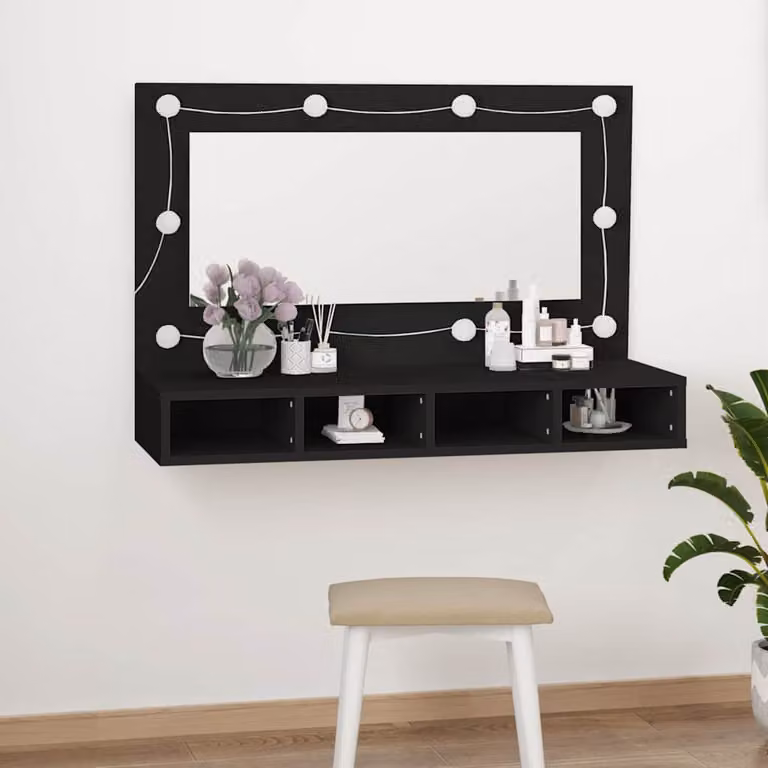 Armadietto da bagno con specchio e illuminazione LED vidaXL Nero L: 90 cm, P: 31,5 cm, H: 62 cm