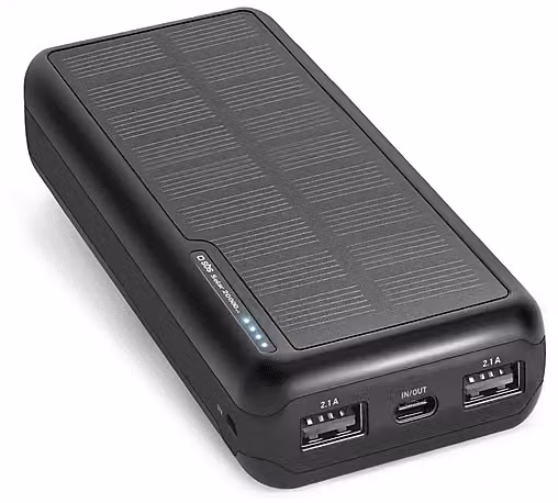 Powerbank solare SBS da 20000 mAh con pannello solare e porte Micro USB, USB-C e USB-A, Nero
