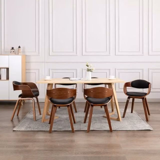 Set di 6 sedie da pranzo vidaXL in legno e similpelle, design moderno per cucina e sala da pranzo, disponibili in nero o marrone – 1