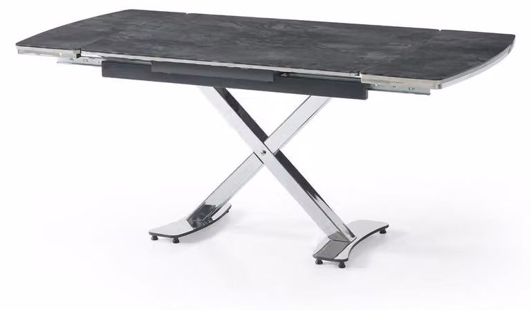 Tavolo da pranzo comodo, grigio, con piano in marmo, allungabile, su ruote, con finitura effetto metallo
