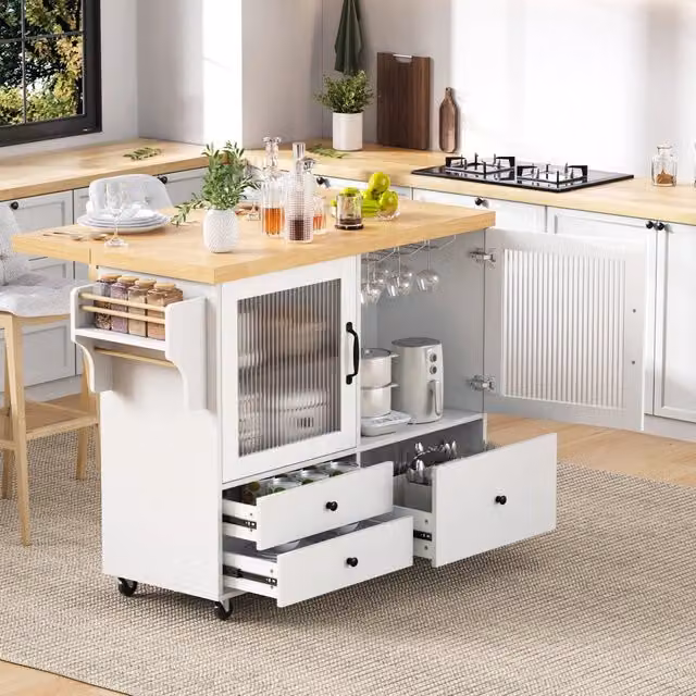 Isola da cucina mobile - Zephmum - Con tavolo estraibile, porta bottiglie e ruote
