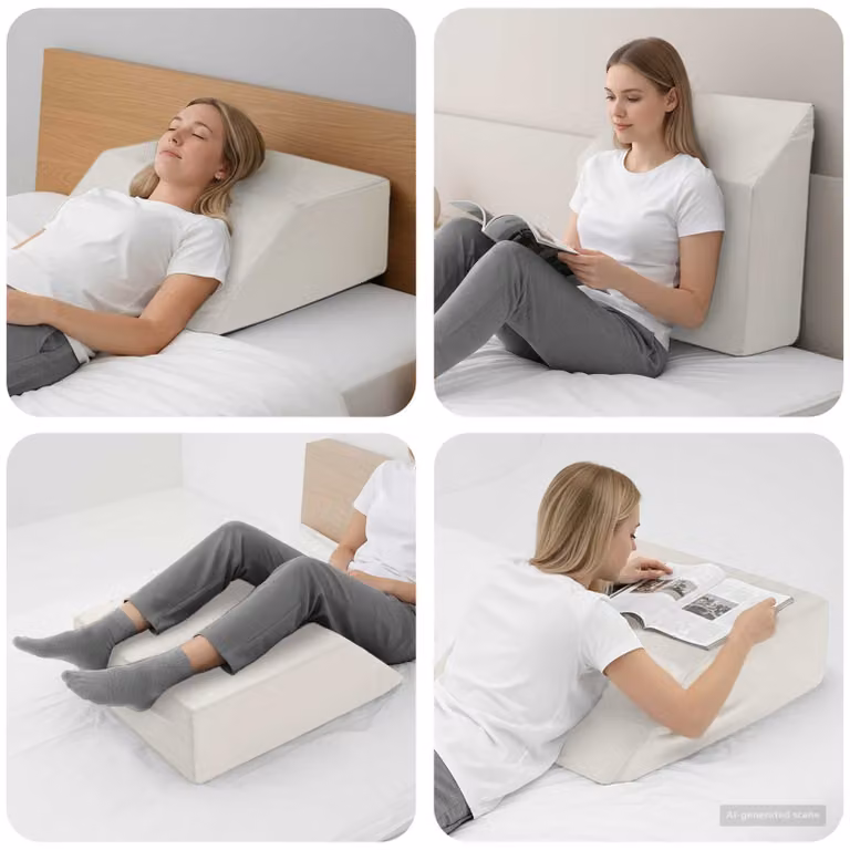 vidaXL Cuscino a Cuneo per Gambe e Schiena in Schiuma PU Rigida con Rivestimento in Velluto Bianco L: 63 cm, P: 52 cm, H: 19,5 cm