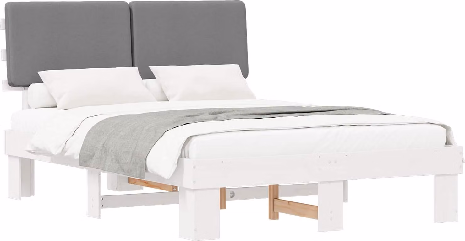 Letto con Testiera Rivestita Grigio chiaro 140 x 190 cm