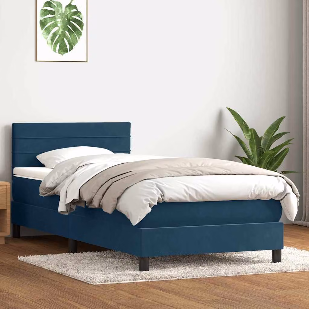 vidaXL Giroletto a Molle Ibrido con Materasso in Velluto Blu Scuro e Bianco L: 80 cm, H: 223 cm