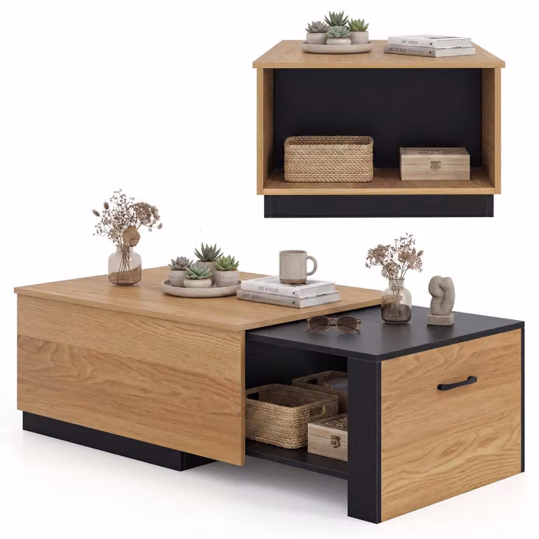 Tavolino COSTWAY, tavolino da salotto con cassetto estraibile e vano segreto nascosto, tavolino rettangolare, tavolino da divano moderno, 115x60x37 cm