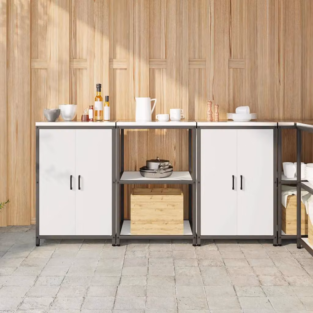 vidaXL Mobile Unit per Cucina in Stile Industrial Bianco con Ante a Battente e Ripiani Interni – 1