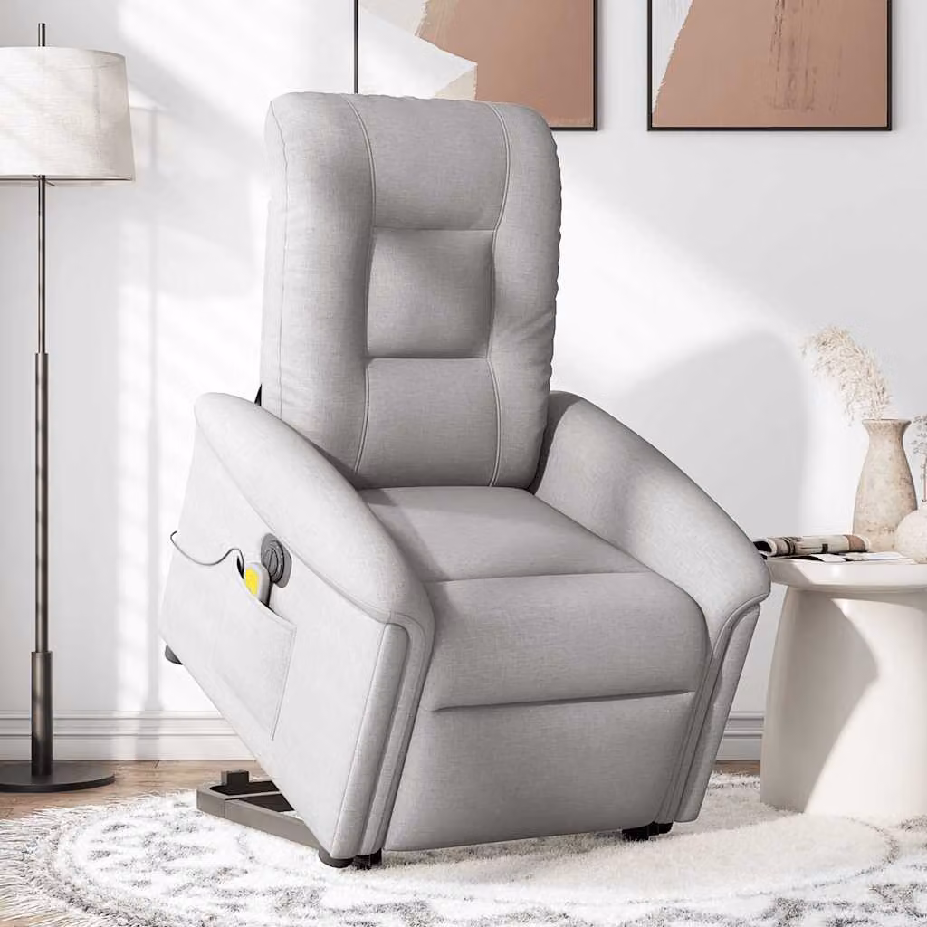 vidaXL Poltrona Alzapersona Massaggi Elettrica Grigio Nuvola Tessuto
