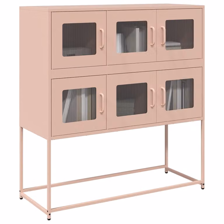 Credenza moderna vidaXL in metallo rosa con ante in vetro L/P/H: 100,5 x 39 x 107 cm