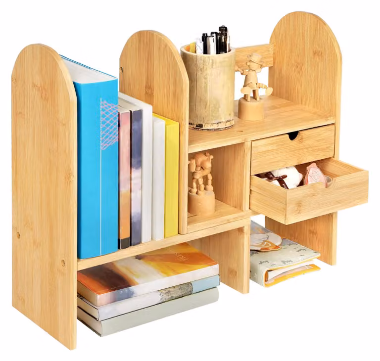 Scaffale da scrivania, piccolo ripiano in legno, organizer regolabile per scrivania