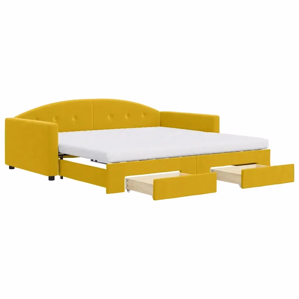 Divano Letto Estraibile vidaXL in Velluto Giallo con Cassetto con Funzione Letto L/P/H: 222 x 100 x 75 cm – 2