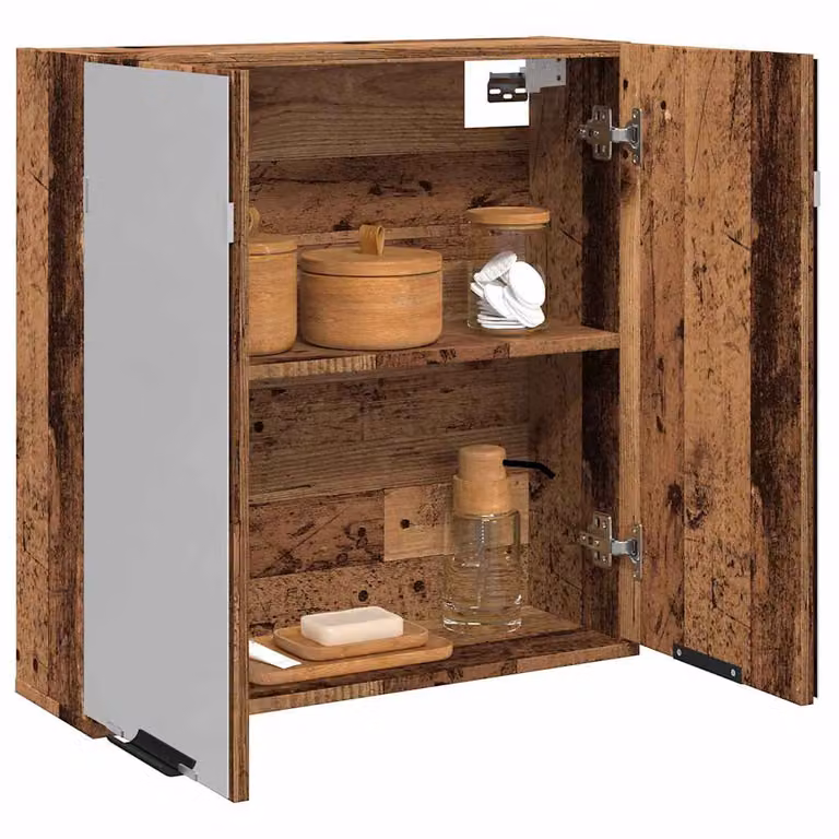 Mobile Bagno con Specchio vidaXL in Legno Antico e MDF Marrone con Ante a Battente e Ripiani Interni L/P/H: 64,0 x 20,0 x 66,5 cm
