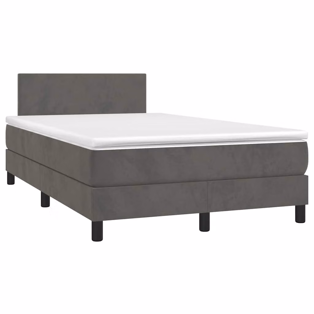 Letto Ibrido vidaXL con Materasso, Illuminazione LED Sotto il Letto e Porte USB, Rivestimento in Velluto Grigio, L/P: 120 x 200 cm – 1