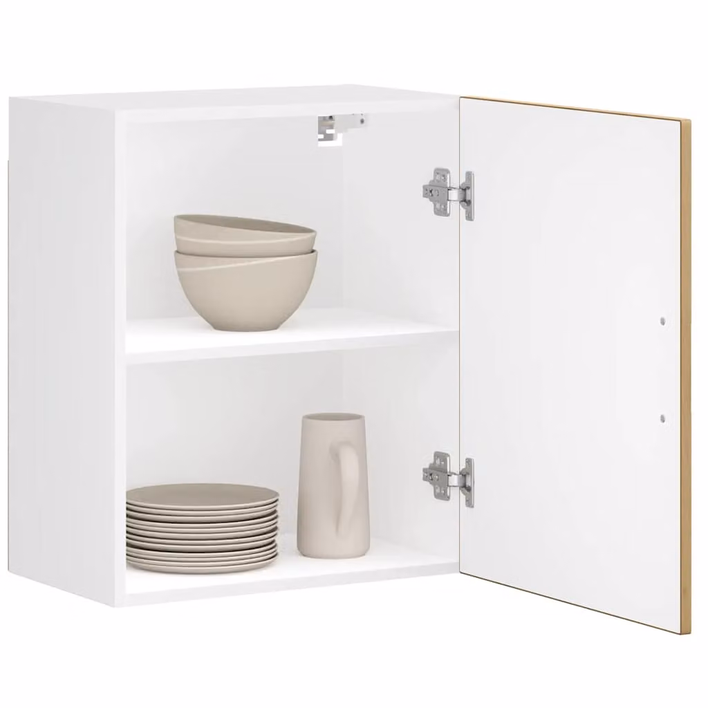 Pensile da cucina moderno vidaXL in legno e MDF con ante a battente, Bianco e Marrone, L: 60,0 cm, H: 50,0 cm, P: 31,0 cm