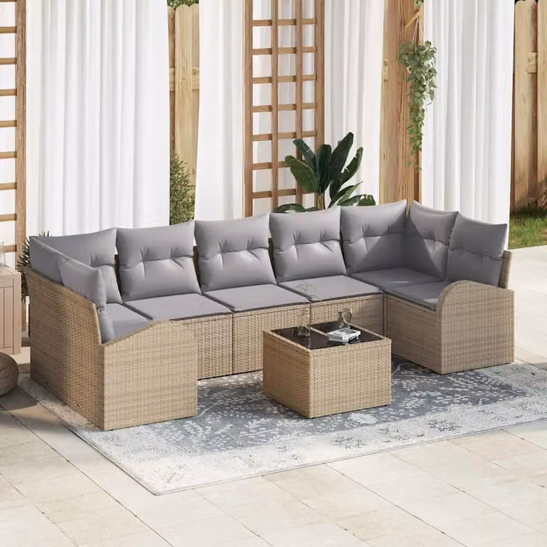 Set Divano da Giardino Moderno vidaXL 8 pz in Polyrattan e Metallo, Colore Beige