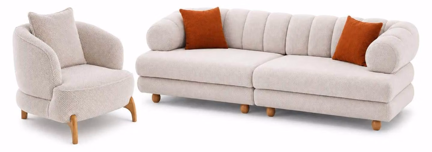 Divano componibile 3 posti + poltrona. Set elegante e lussuoso per il soggiorno, composto da 2 elementi