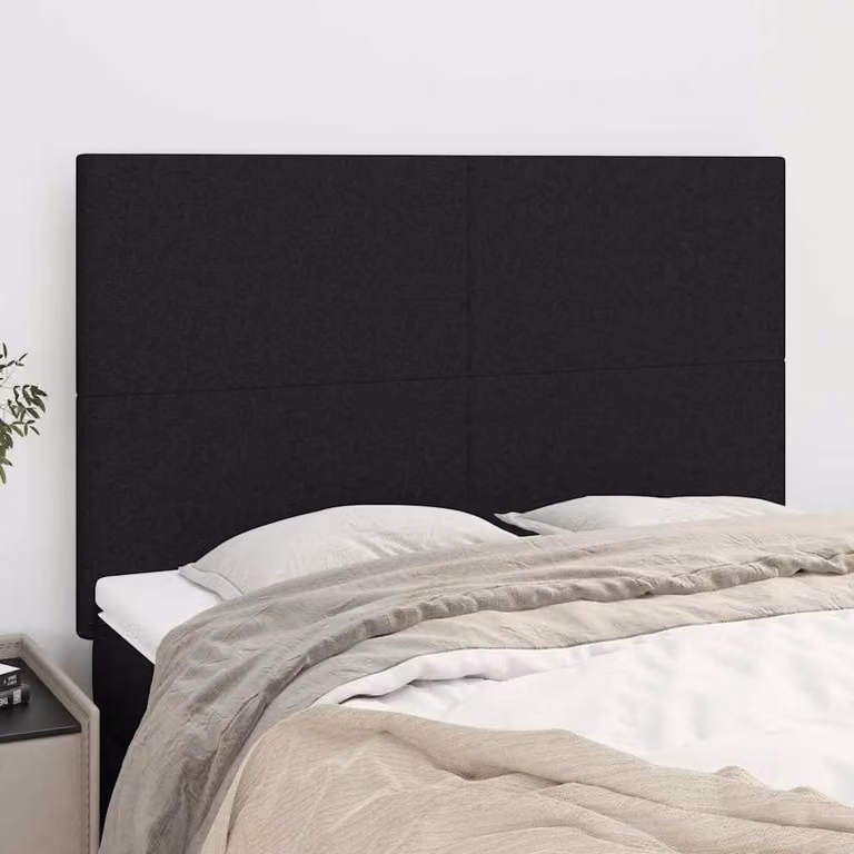 Testiera per letto vidaXL in tessuto nero con struttura in legno e MDF, L: 144 cm, P: 5 cm, H: 118/128 cm