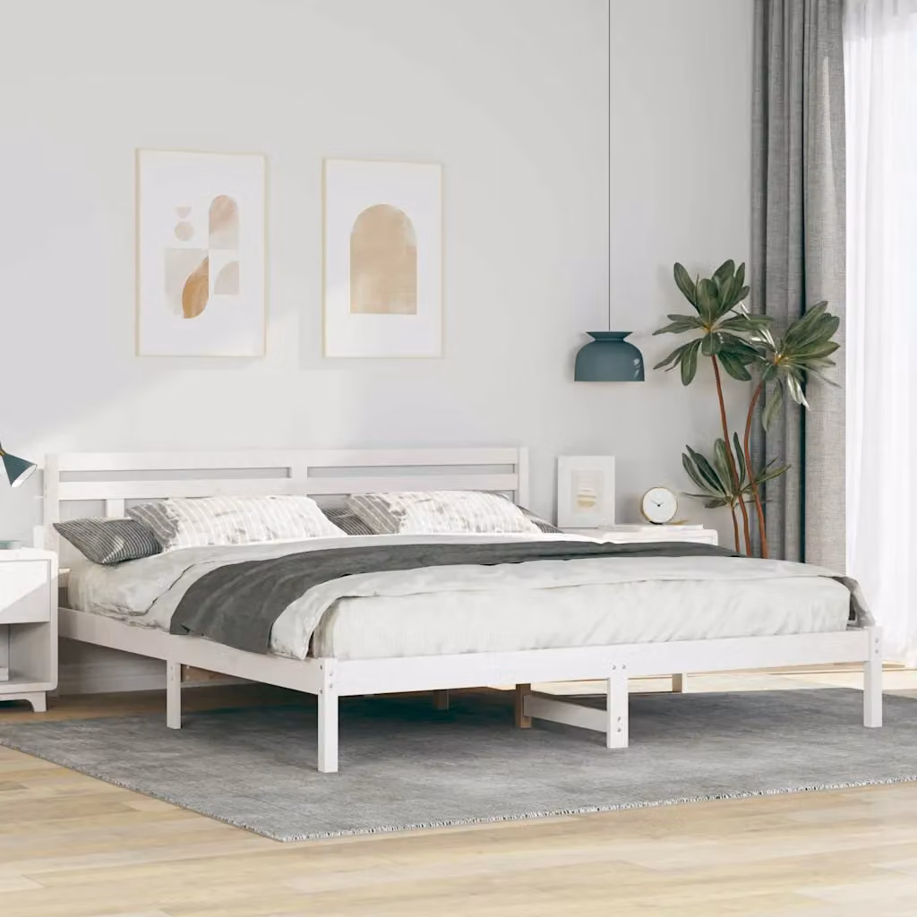 Struttura del letto vidaXL in pino massello bianco 200 x 200 cm – 1