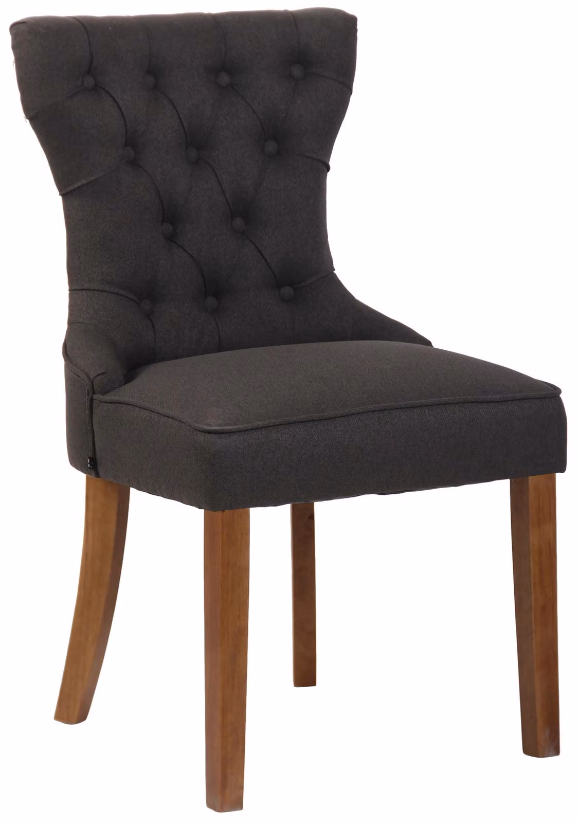 Sedia CLP Franca, rivestita in tessuto, con struttura in legno di gomma di colore grigio scuro. Struttura: colore anticato chiaro