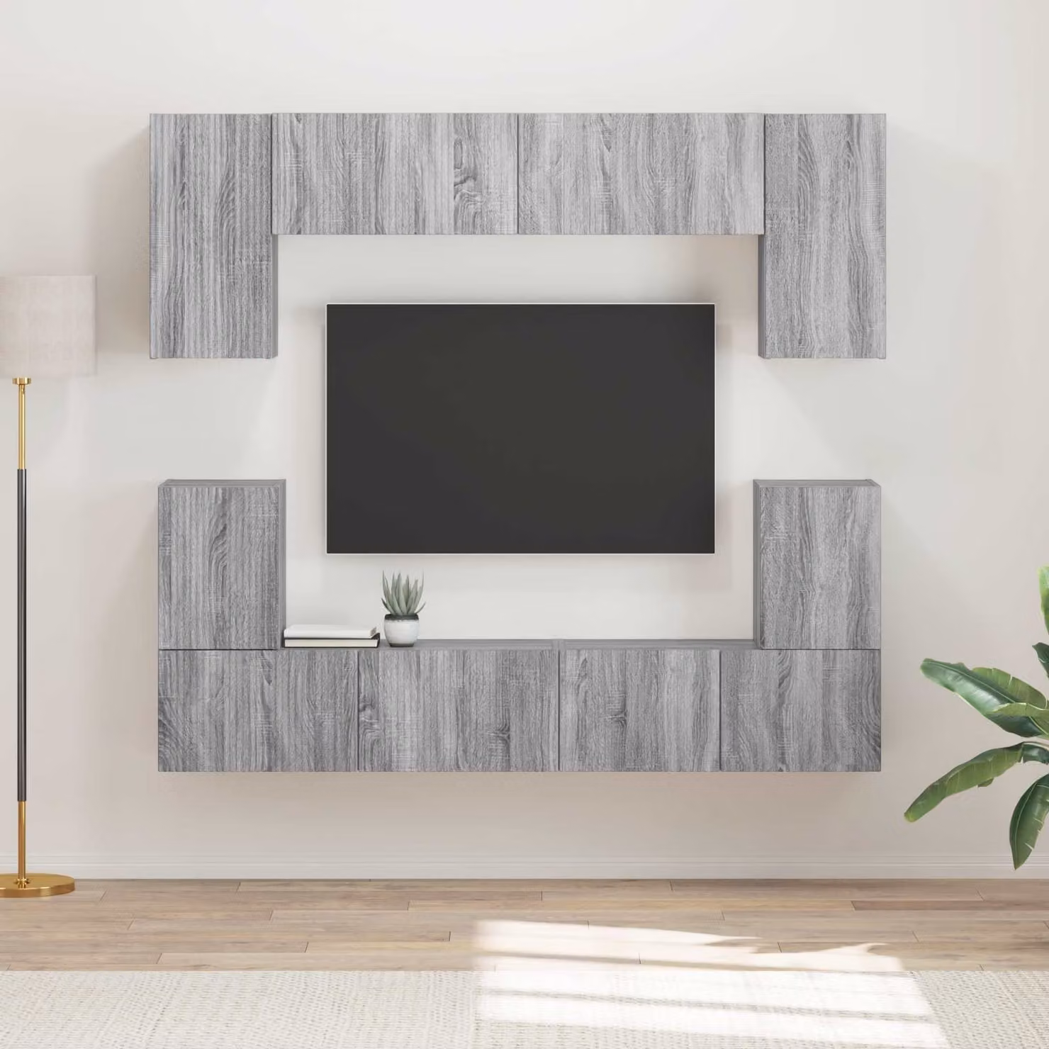 Set mobile TV moderno vidaXL da 5 pezzi in legno MDF Grigio Sonoma opaco – 1