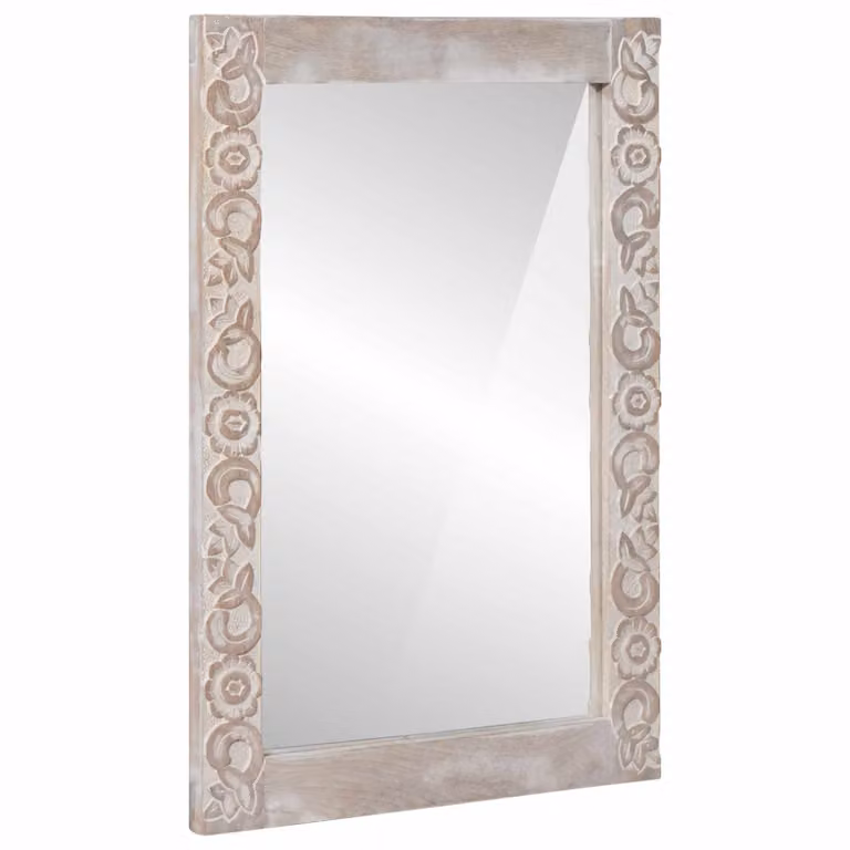 Specchio da parete vidaXL in legno di mango massello e vetro, Bianco, L: 70 cm, H: 50 cm