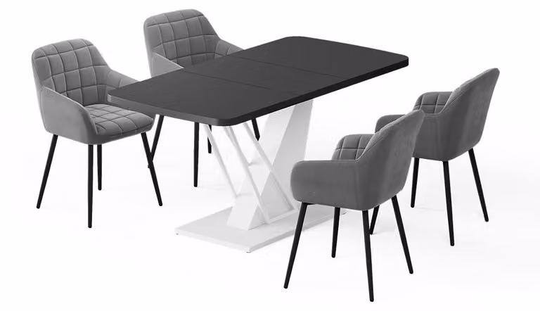 Set di tavoli da pranzo Vicco Fenaro Nero/Bianco 120 x 80 cm con 4 sedie da pranzo, Model 62766