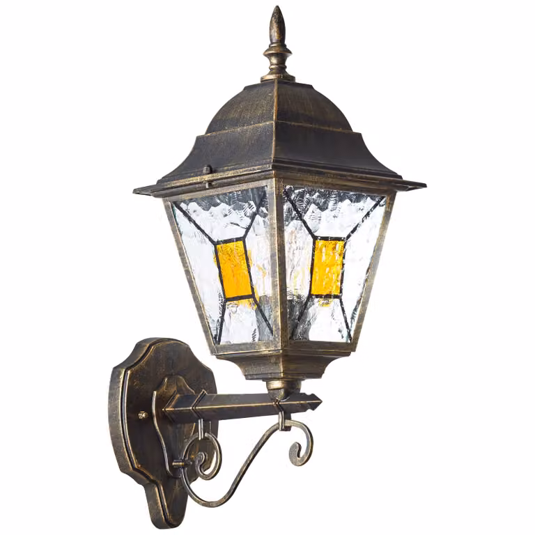 BRILLANTE applique classica da esterno JANEL | nero/oro | applique verticale | dimmerabile con una fonte luminosa adeguata | 1x presa E27 max. 60W | metallo/vetro | IP44