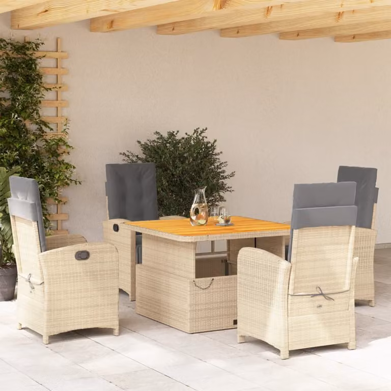 Maison Exclusive - Set da Pranzo da Giardino 5 pz con Cuscini Beige in Polyrattan