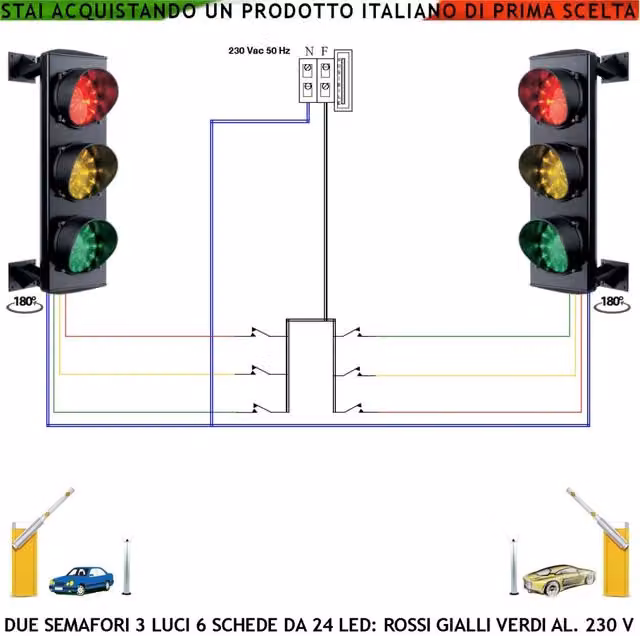 Semaforo a 3 Luci LED Securvera per Regolazione Ingresso e Uscita Veicoli, Colore Rosso, Giallo e Verde, Struttura in Alluminio, Grado di Protezione IP65