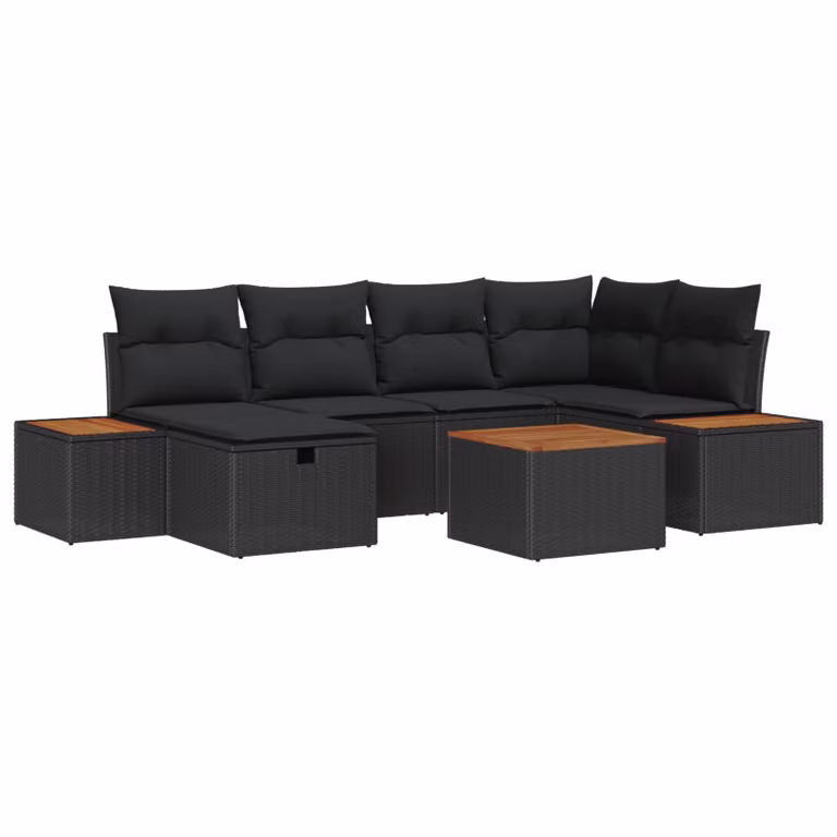 Set Divano da Giardino vidaXL a Forma di L in Polyrattan Nero con Cuscini e Tavolino da Esterno