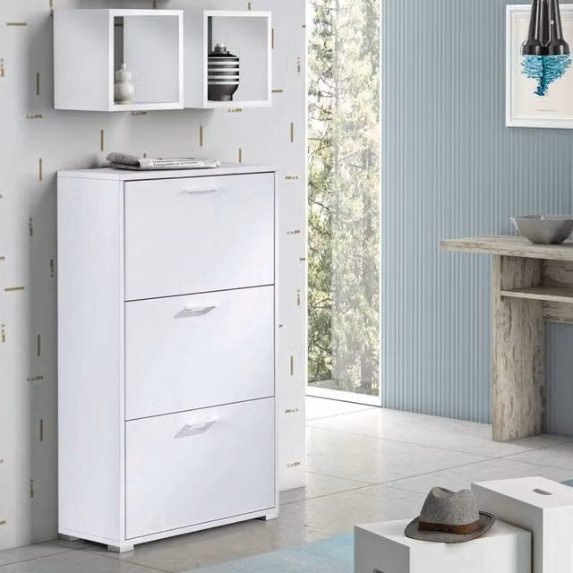 Scarpiera DMORA Bianca con scomparti basculanti per 18 paia di scarpe, L: 67 cm, P: 28 cm, H: 112 cm