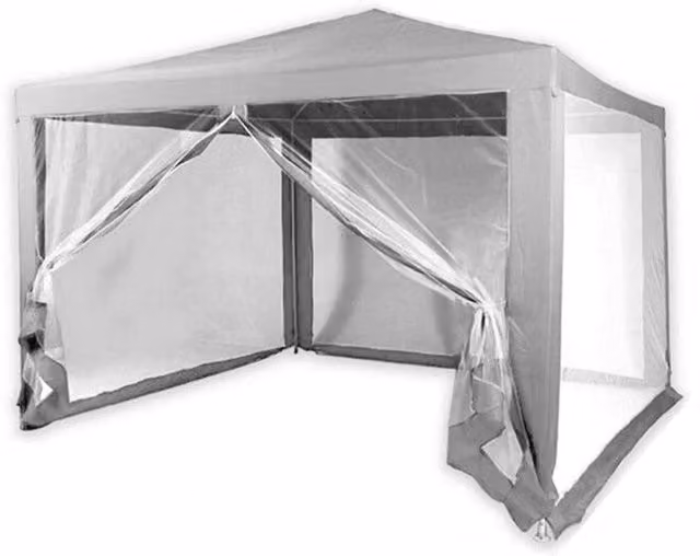 Gazebo da giardino Trade Shop con tendone impermeabile in poliestere e zanzariera, colore grigio, L: 300 cm, P: 240 cm, H: 250 cm