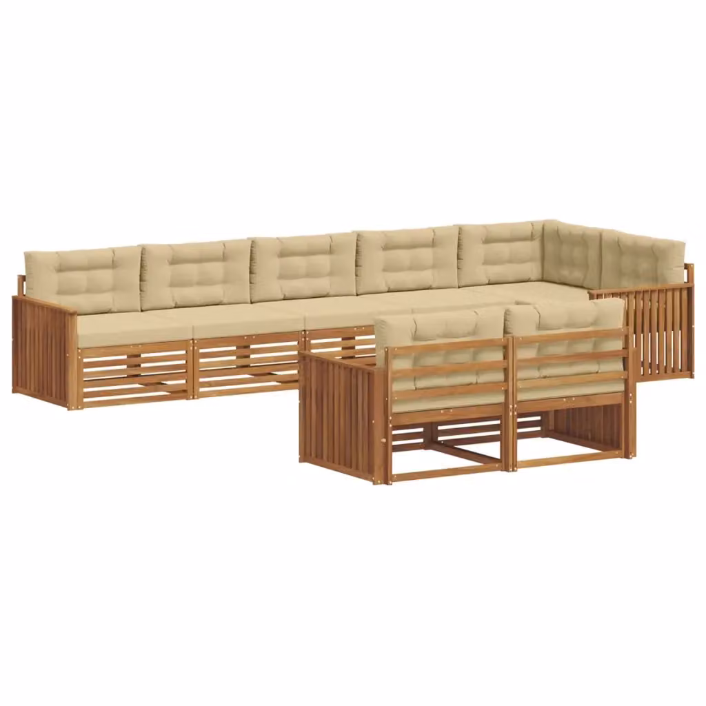 Set di divani da esterno a L vidaXL in legno di acacia con cuscini beige e marrone – 2