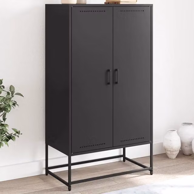Credenza in metallo nera stile industrial vidaXL L: 68,5 cm, P: 38,5 cm, H: 123,5 cm