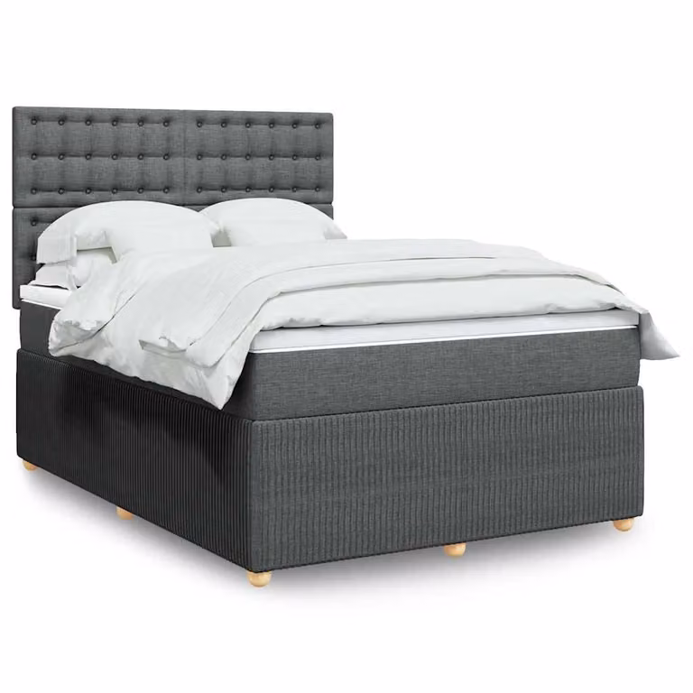 vidaXL Giroletto a Molle con Materasso Ibrido in Tessuto Grigio e Bianco, L: 140 cm, P: 200 cm