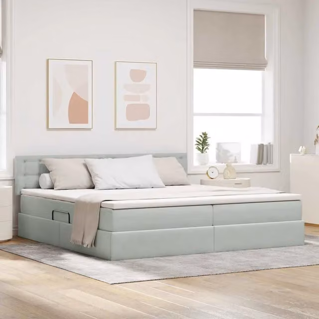 Letto con Contenitore Moderno vidaXL in Velluto Grigio e Bianco L/P: 200 x 200 cm – 1