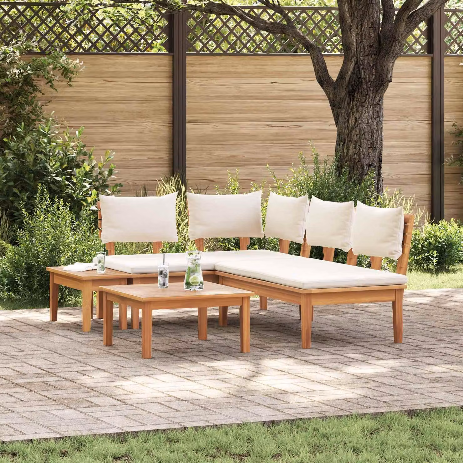 Maison Exclusive - Set di divani da giardino, 4 pezzi, color marrone e crema
