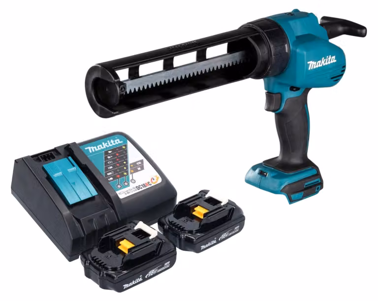 Pistola per calafataggio a batteria Makita DCG 180 RY 18 V + 2x batteria ricaricabile 1,5 Ah + caricabatterie