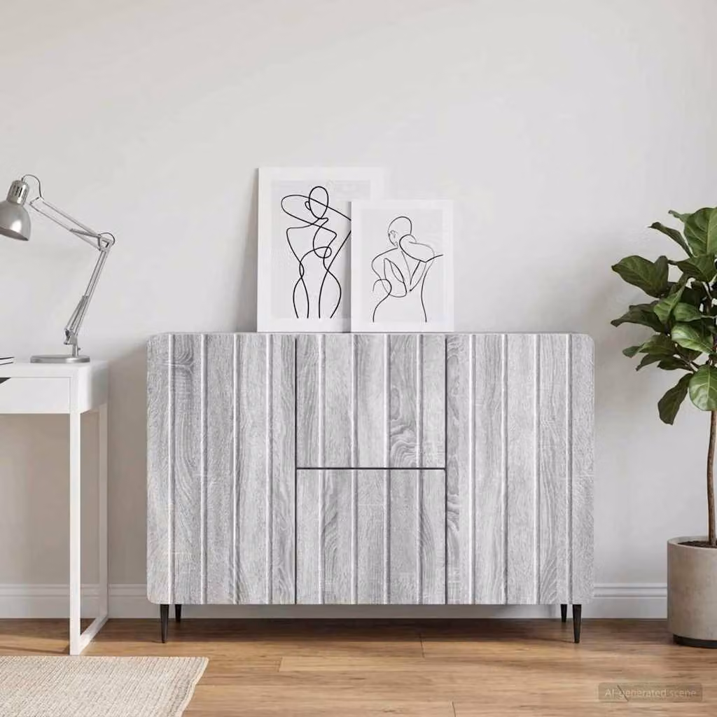 Credenza moderna vidaXL in legno ingegnerizzato e metallo, Grigio Sonoma, L 89 x P 34,5 x H 62 cm