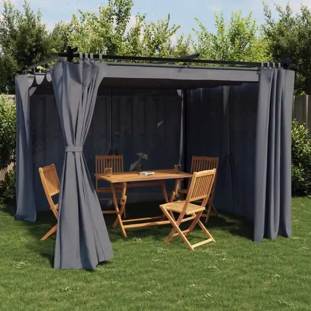 Gazebo con Tende Antracite 3x3 m in Acciaio 4003918