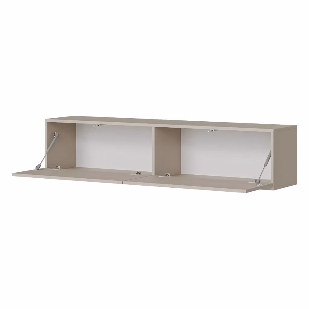 Mobile porta TV moderno DMORA Mocogno con un ripiano e illuminazione integrata, Beige, L 144 x P 32 x H 32 cm – 2