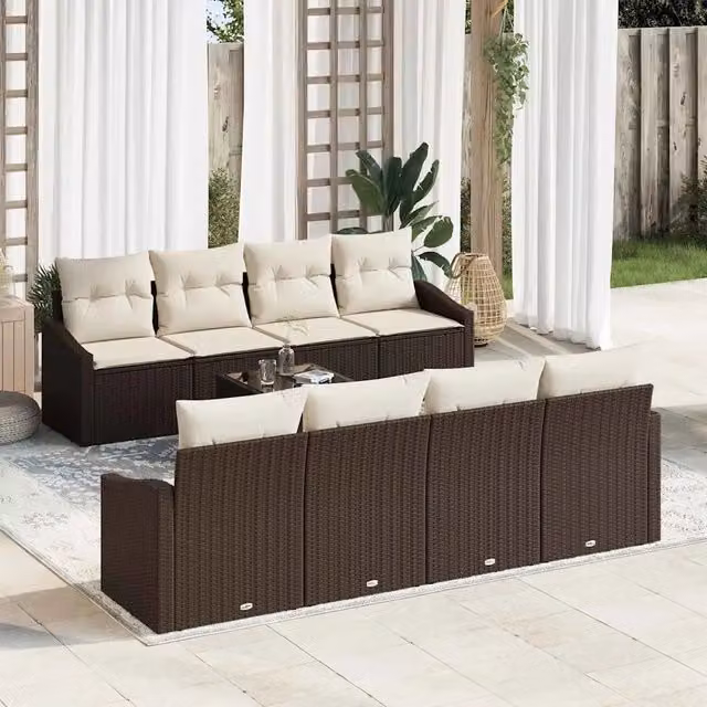 Set di divani 9 pz Marrone e Crema polyrattan 3346648