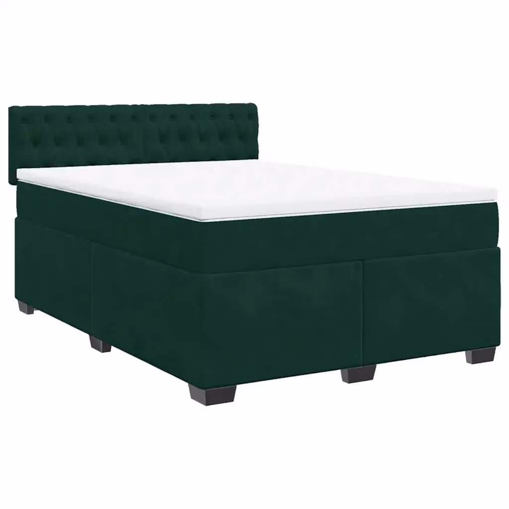 Letto Ibrido vidaXL con Giroletto a Molle e Materasso in Velluto Verde Scuro e Bianco L/P: 160 x 200 cm – 2