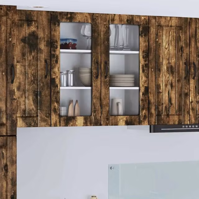 Armadio da cucina pensile vidaXL in legno rovere marrone con ante scorrevoli, L: 80 cm, P: 31 cm, H: 80 cm